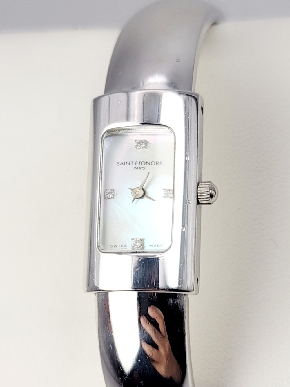 Saint Honoré Paris Diamond Mother of Pearl Bangle Watch Swiss Made 710334.2